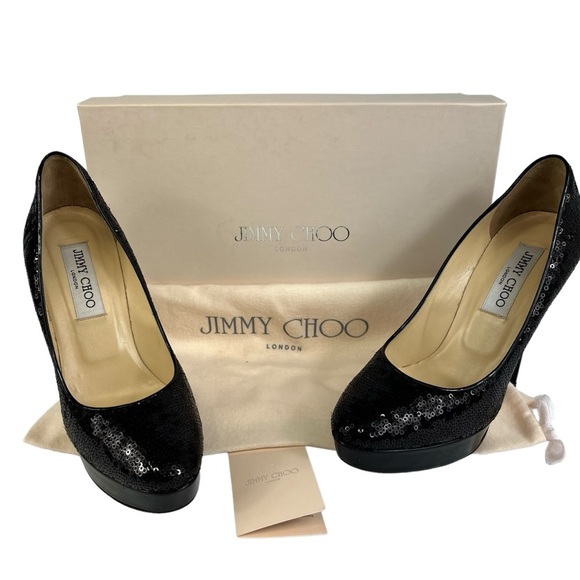 Jimmy Choo Shoes - Jimmy Choo Cosmic Sequined Platform 120mm Heels Women’s 37 US 7 in Black